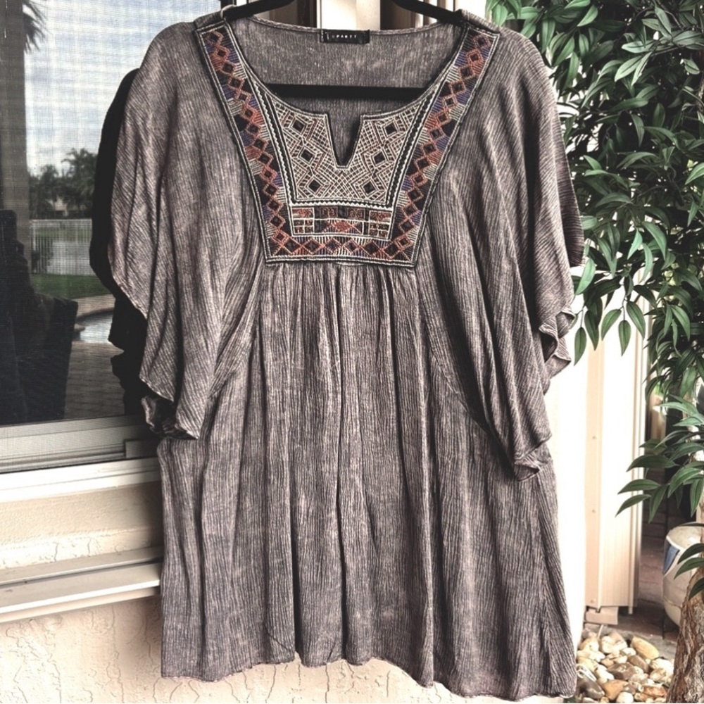 T Party Flowy Embroidered Boho Top